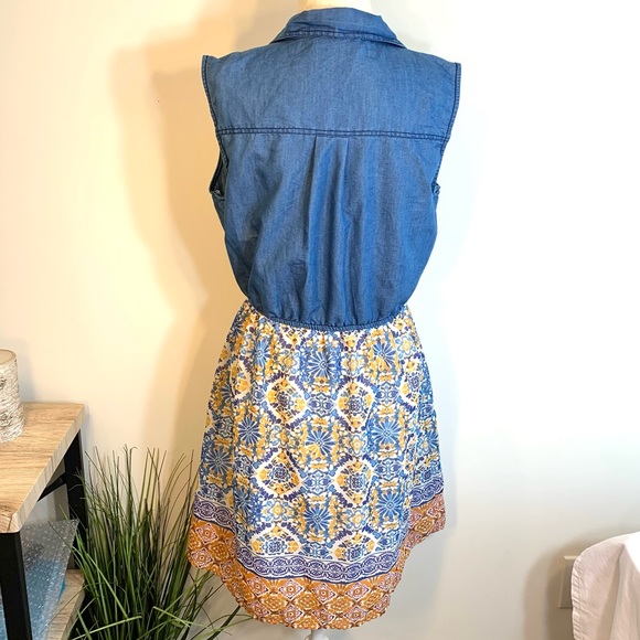 Speed Control sleeveless denim top w/ flowy peasant boho pattern bottom dress - Picture 4 of 12